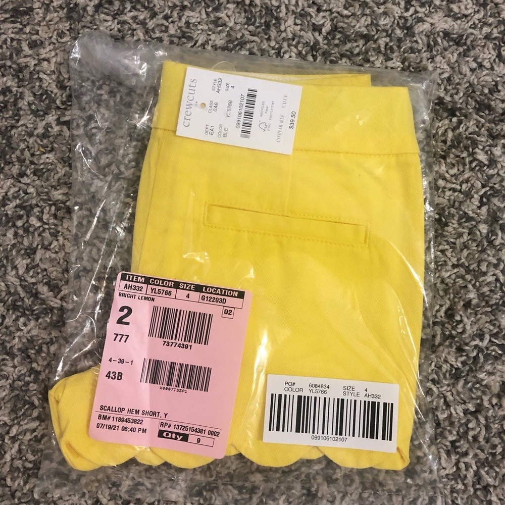 J. Crew Scallop Hem Shorts Bright Yellow Kids
